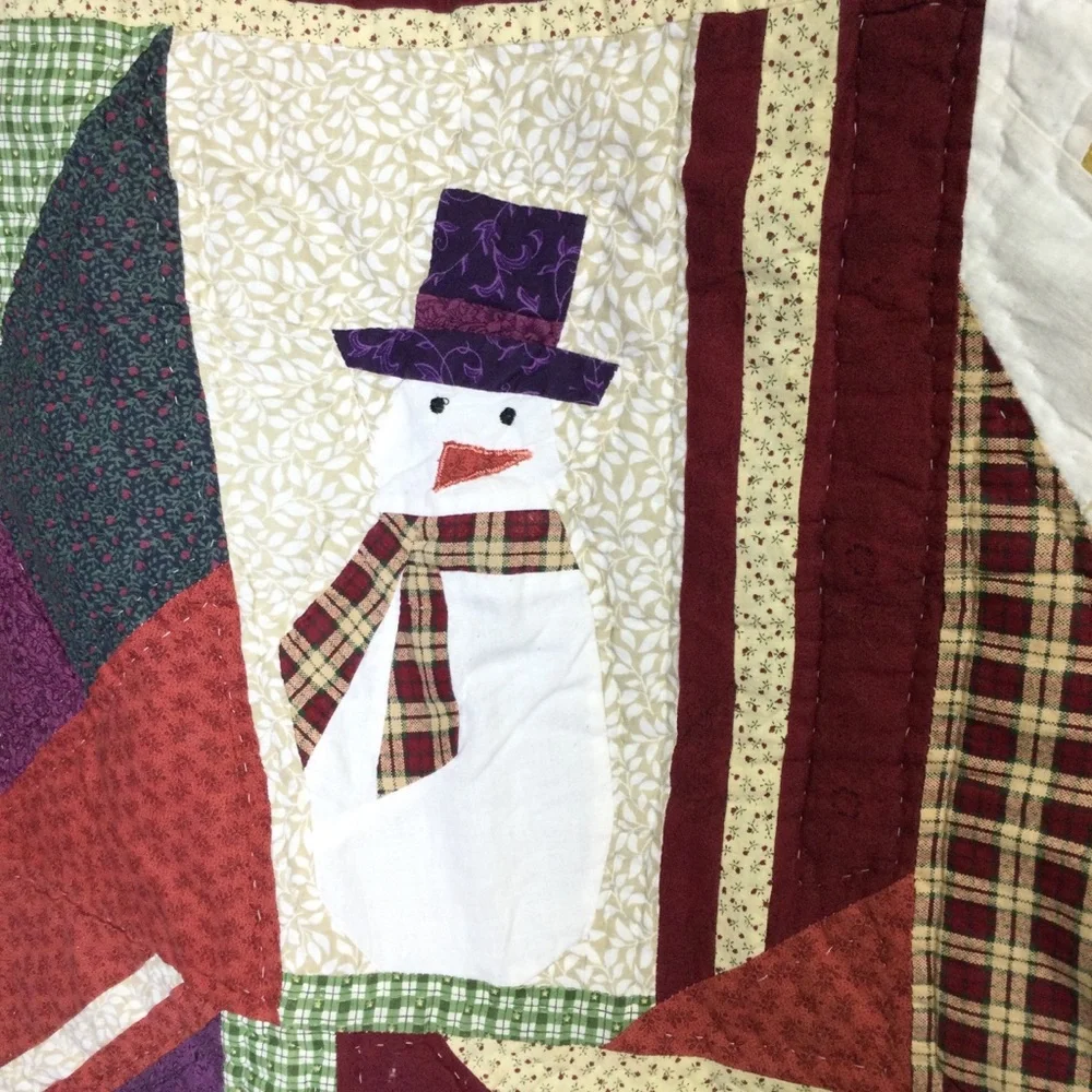 Vintage Colorful Patchwork Quilt with Holiday Motifs Blanket 50x60
